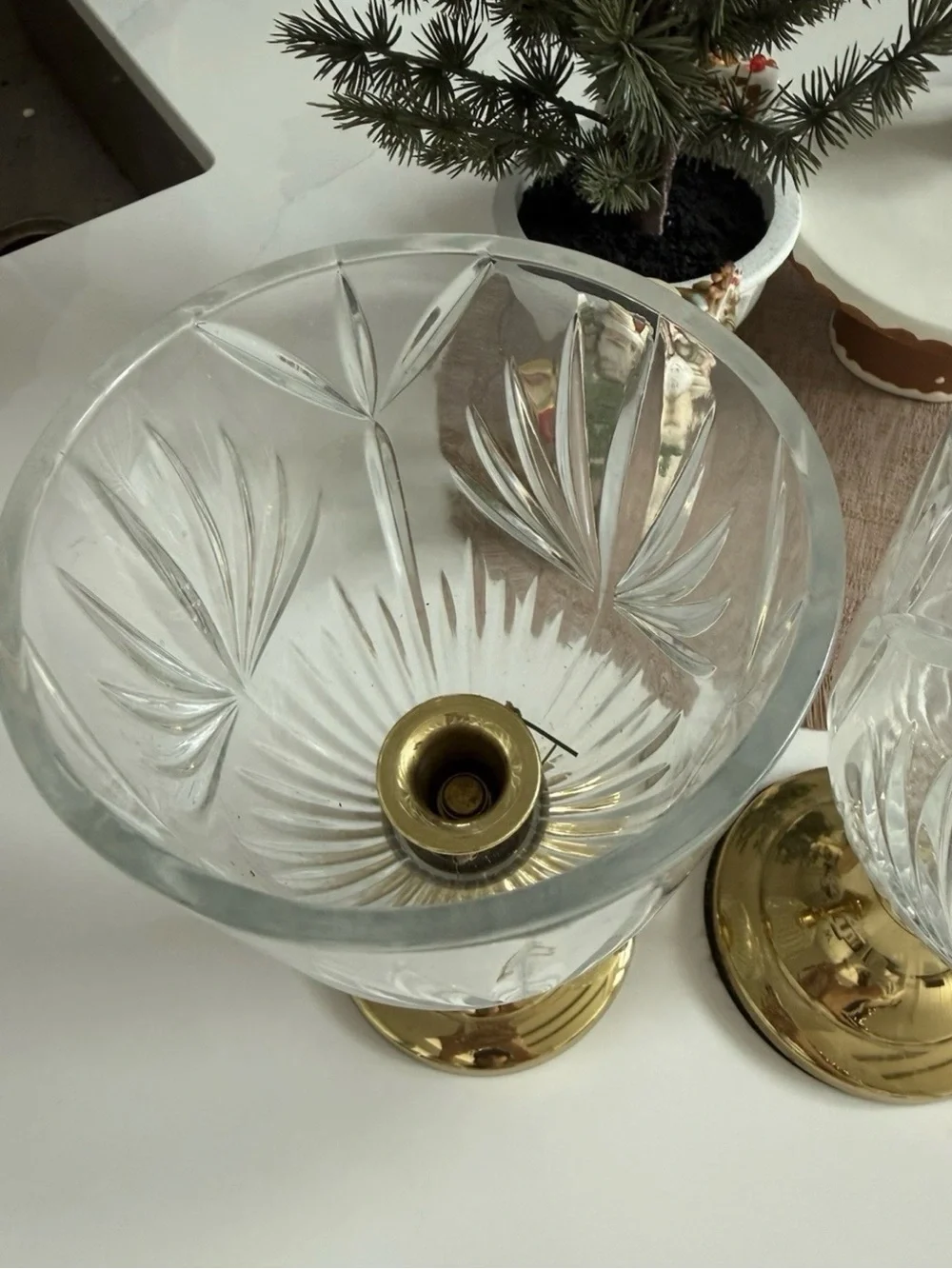 Set of Two Vintage Copper Craft candle holders with glass hurricane shades